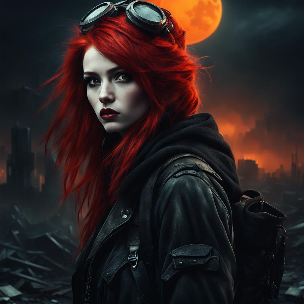 Gothic Redhead in Grimdark Post-Apocalyptic World