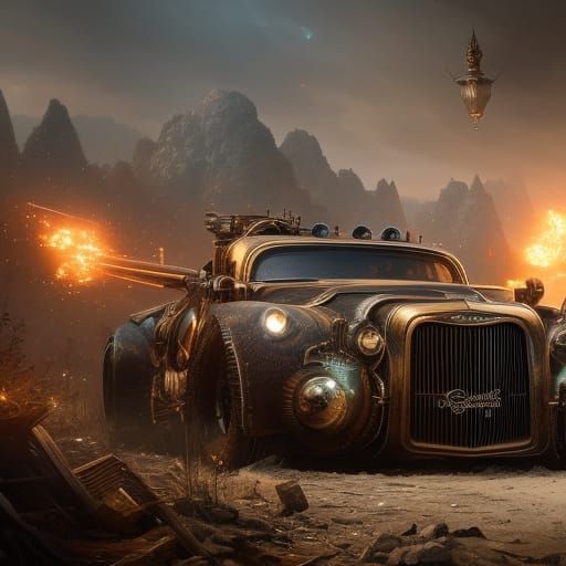 My Fantasy Steampunk car, ready to fight