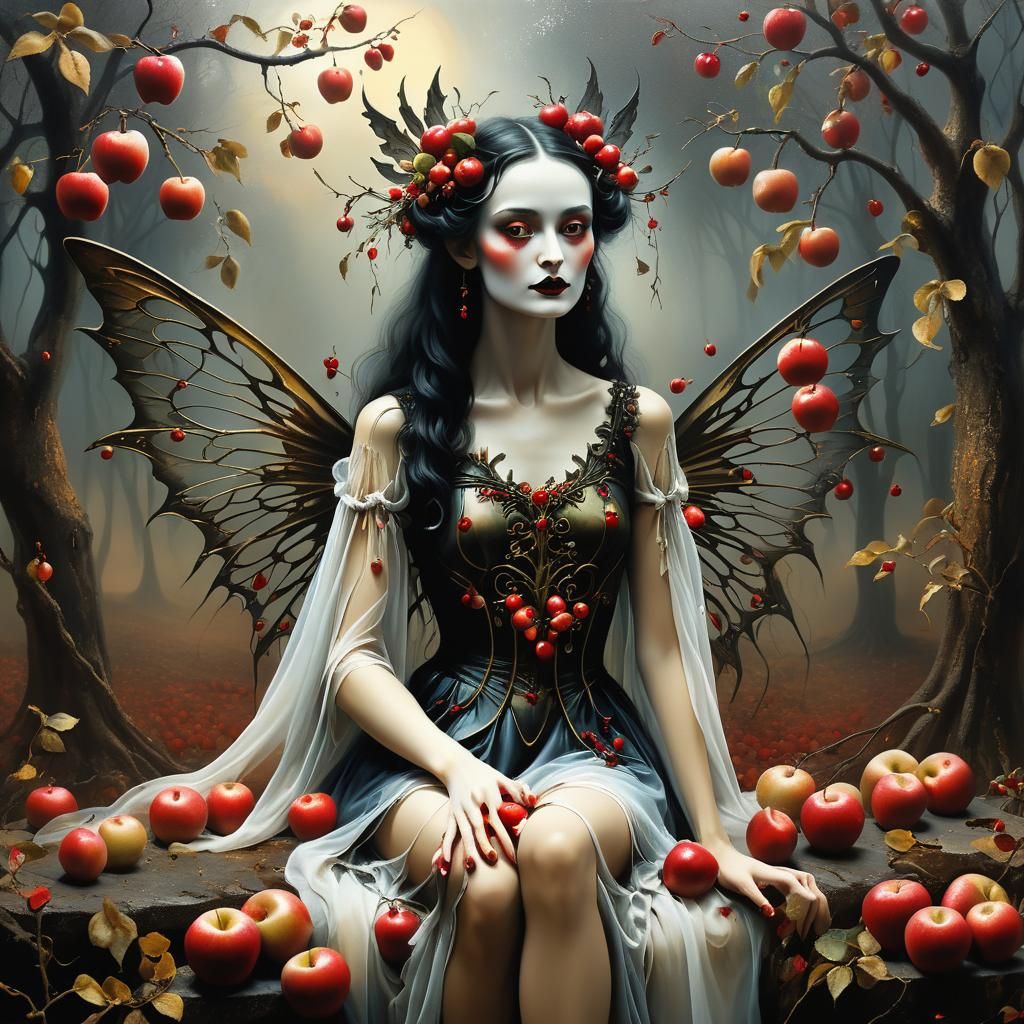 Gothic Faerie in Mystical Autumn Setting as Surreal Art