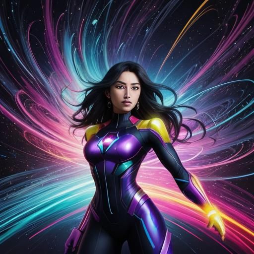 Marvel Heroine in Iridescent Digital Art Style