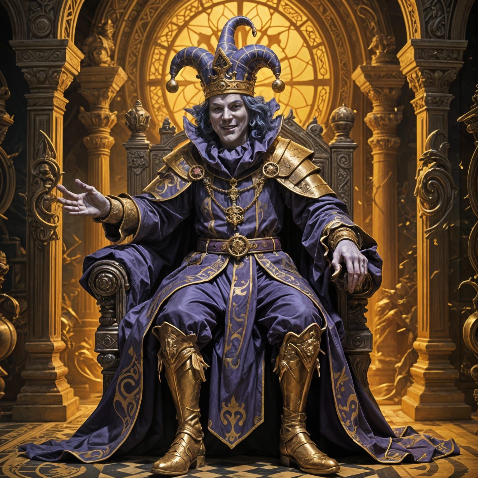 Regal Court Jester Performs in Dark Fantasy Masterpiece