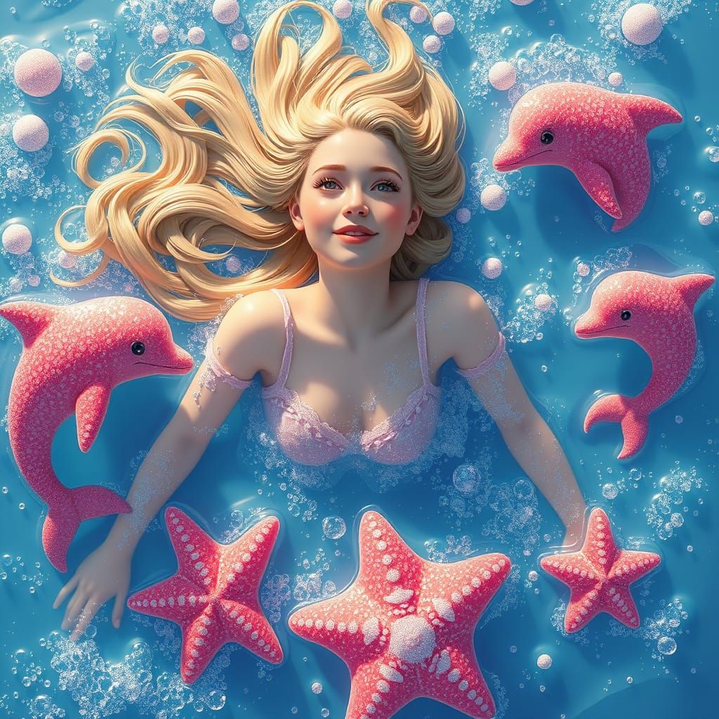 Dreamlike Soda Sea with Candy Creatures, Digital Art