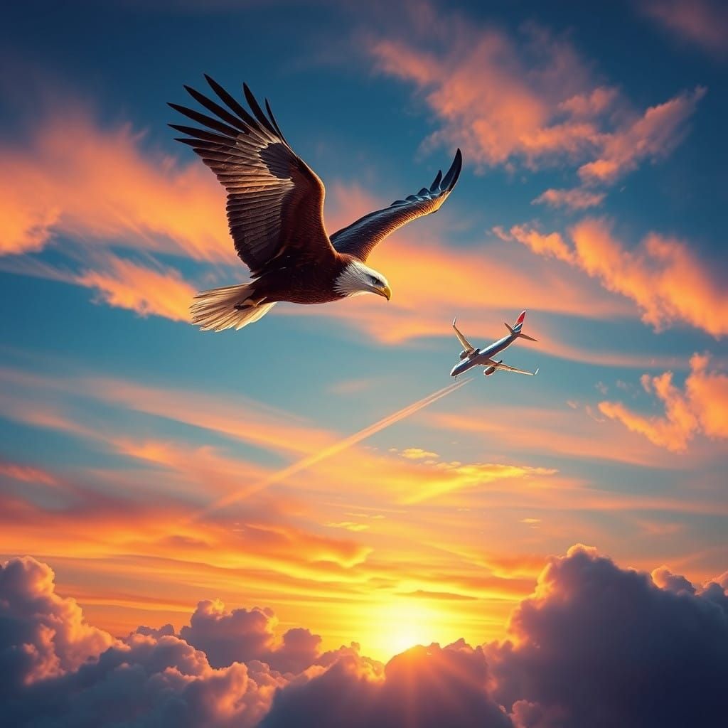 Majestic Eagle Soars Above the Clouds in Realistic Cyberpunk...