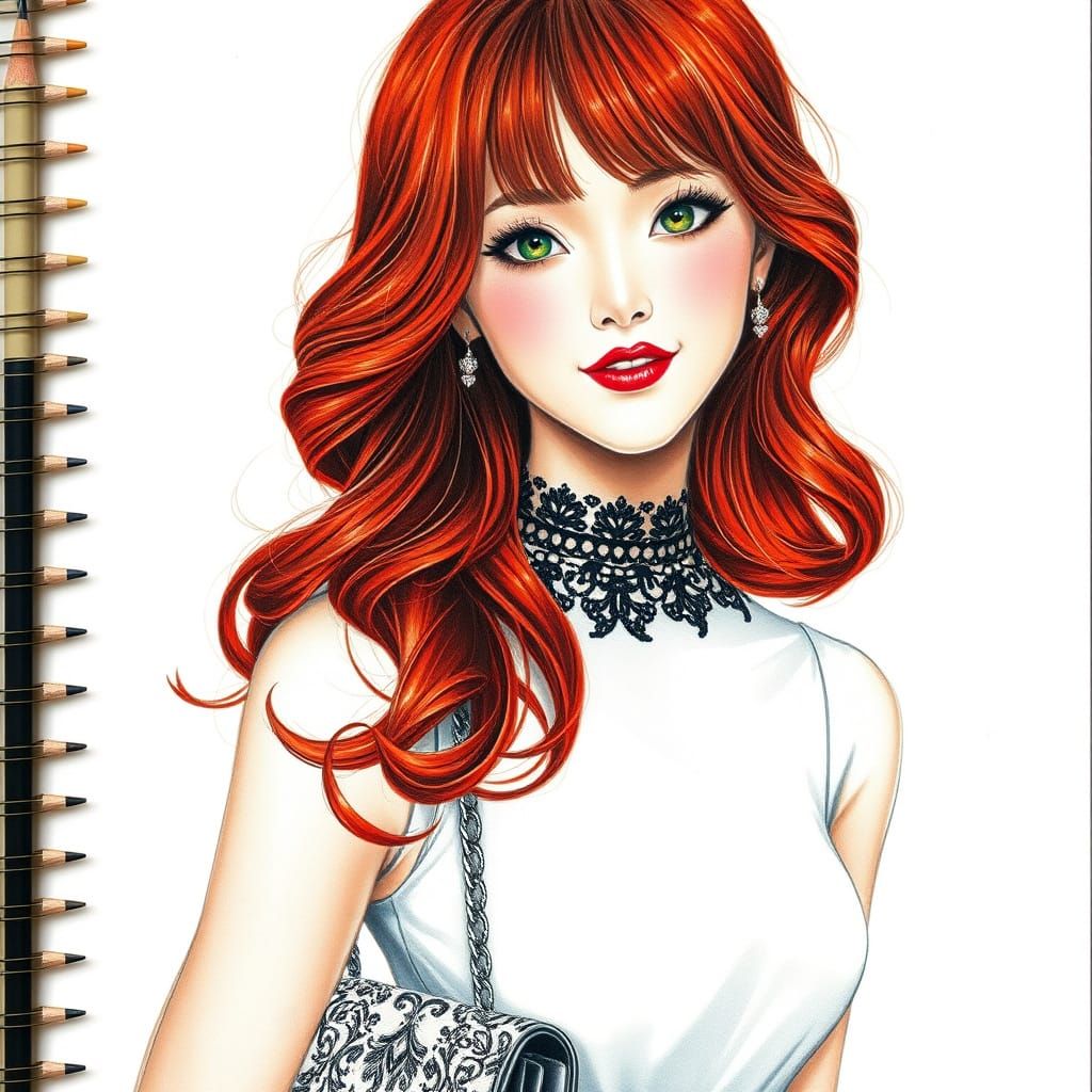 Hyper Realistic Fashion Illustration of a Petite Japanese Wo...