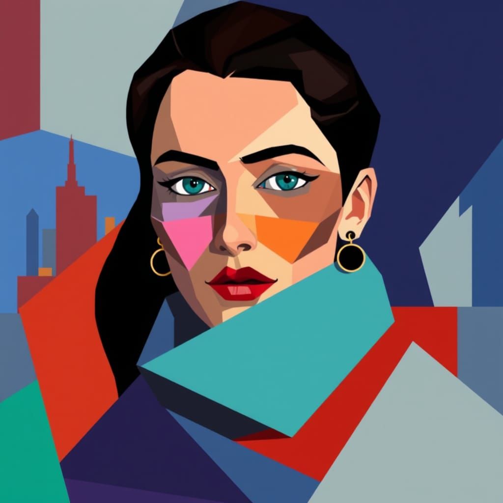 Abstract Portrait in Cubist Style with Geometric Shapes