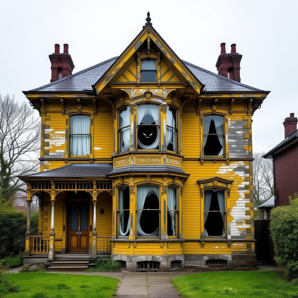 Neglected Victorian House with Swirling Window