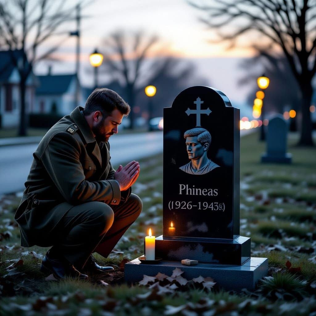 Officer Prays at Gravestone at Dawn