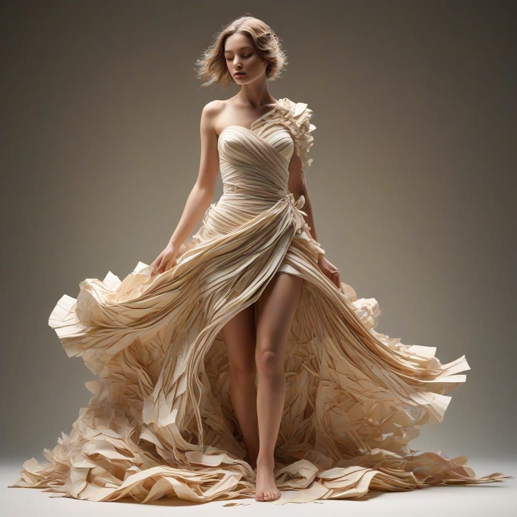 Wrapped in Whispers: A Surreal Fashion Scene in Mixed Media