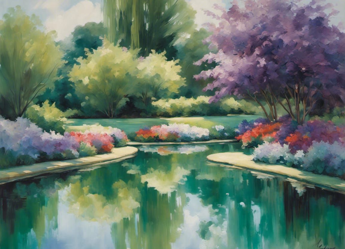 Monet's Garden Reflected: Impressionistic Water Painting