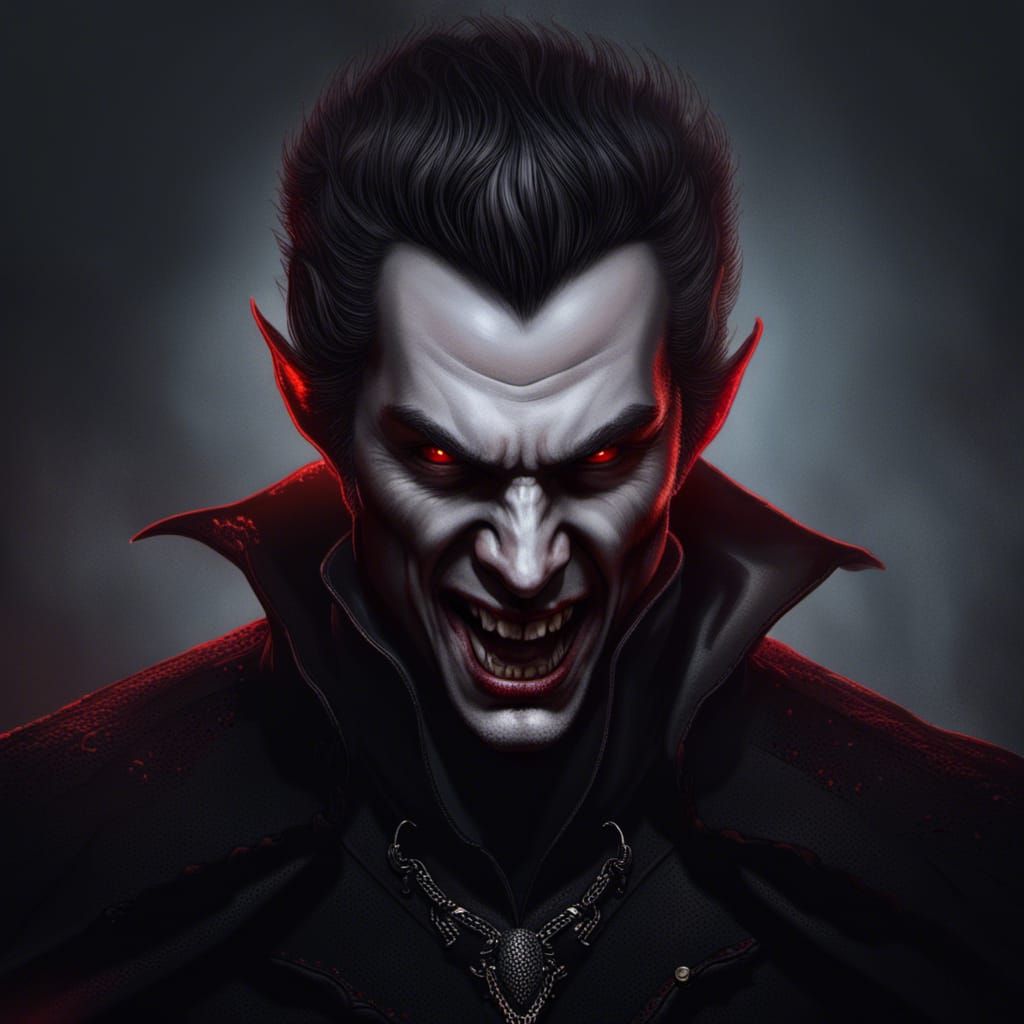 Hyperrealistic Male Vampire Portrait with Red Eyes