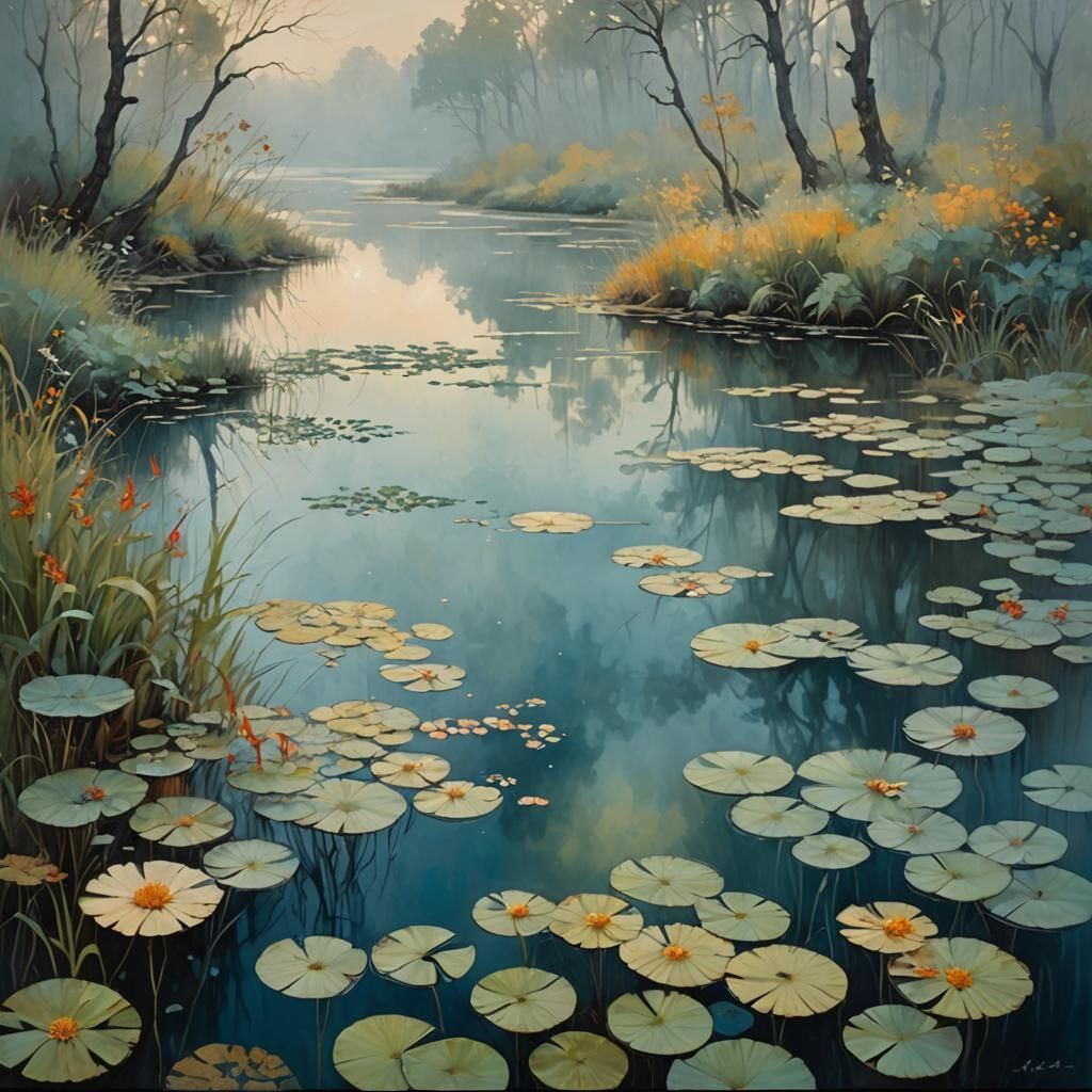 Ethereal Misty Pond, Abstract Art