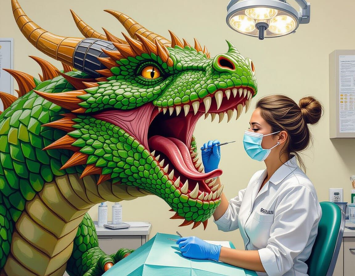 Dentist Heals Dragon's Mouth in Hyperdetailed Masterpiece