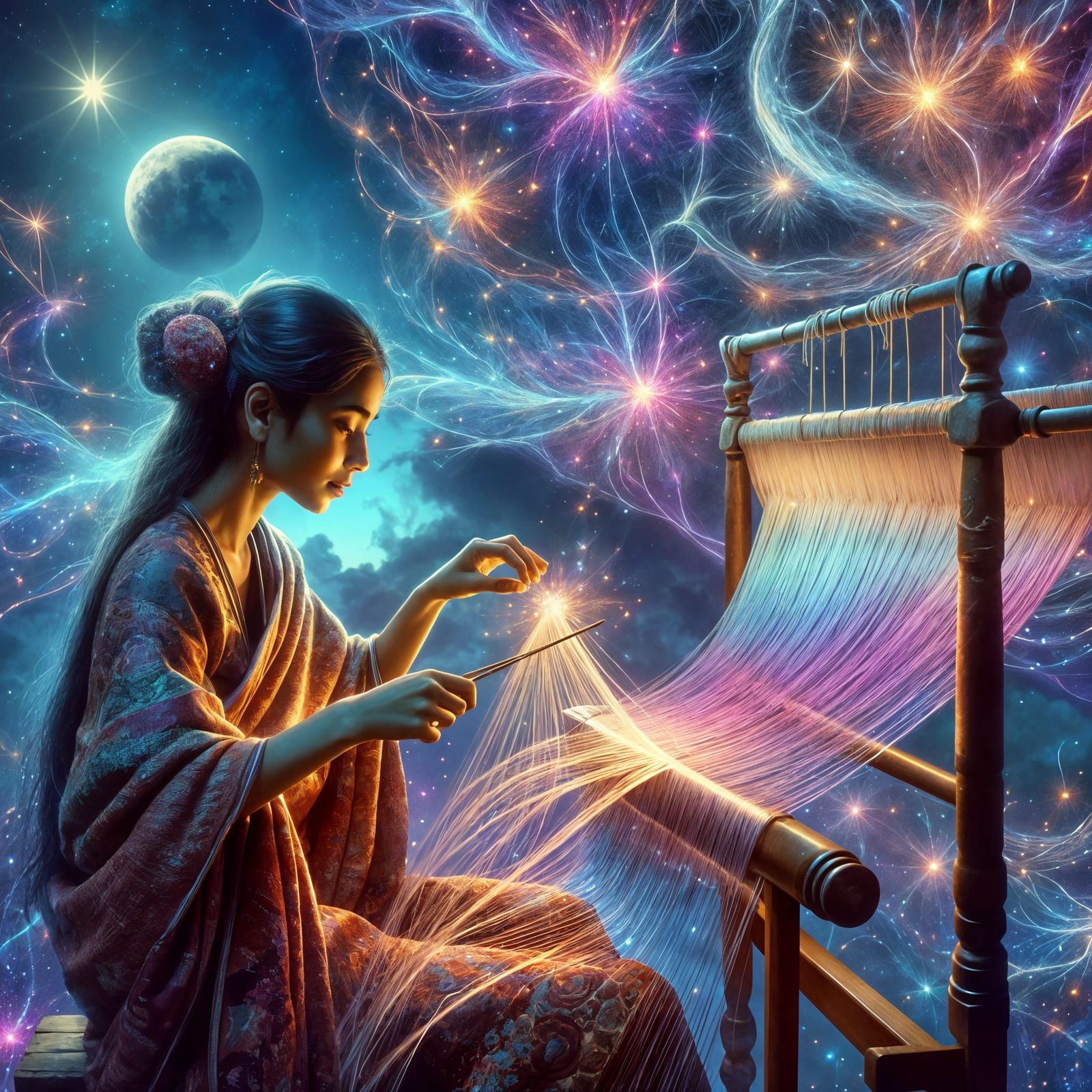 Magical Weaver Shaping Dreams in Twilight Sky