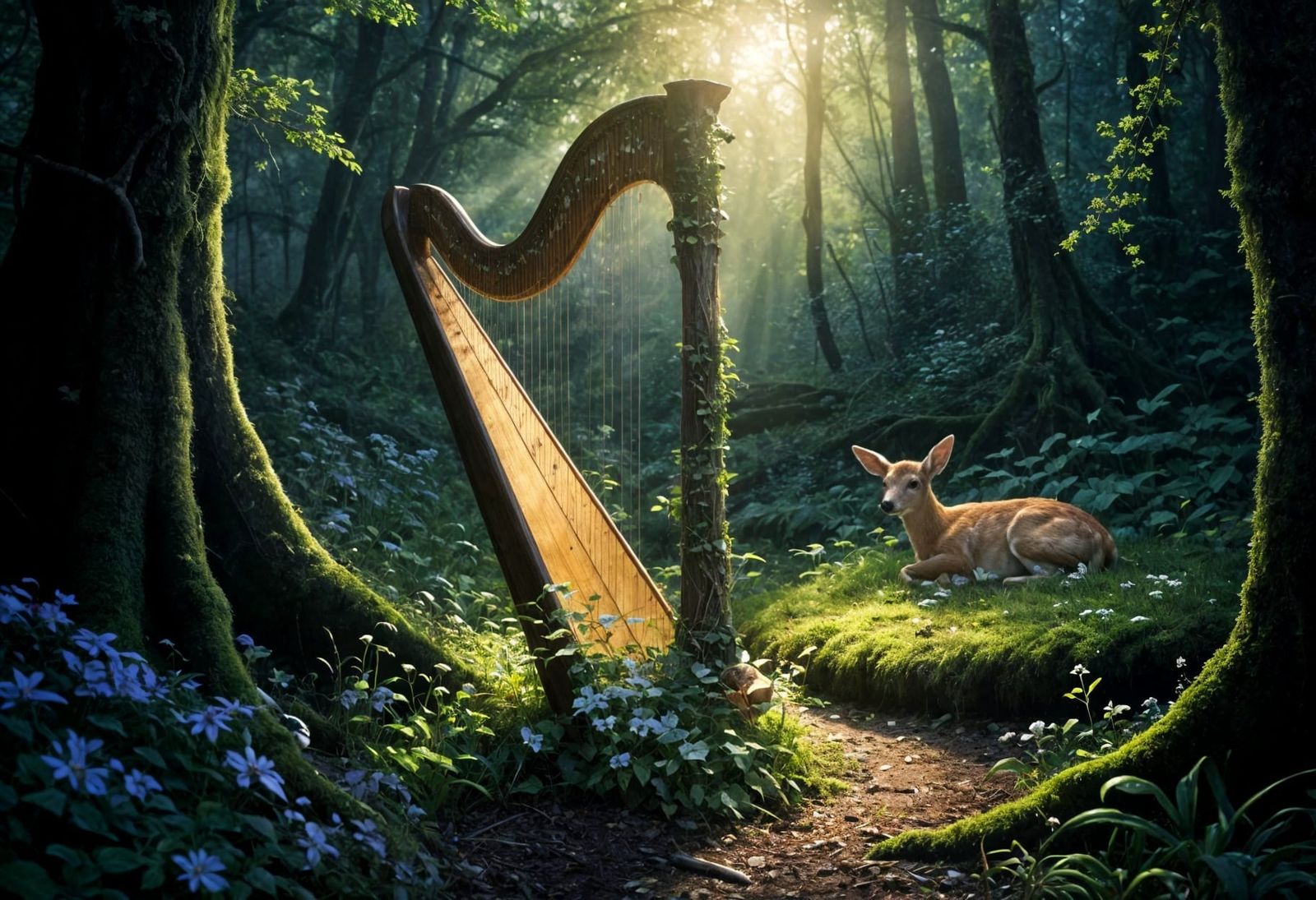 Nature's Serene Harp in the Woods