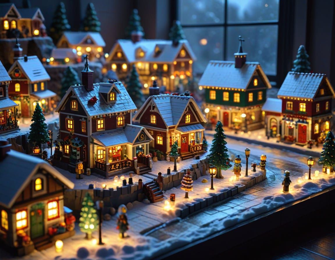 Detailed Lego Christmas Village With Ethereal Lighting