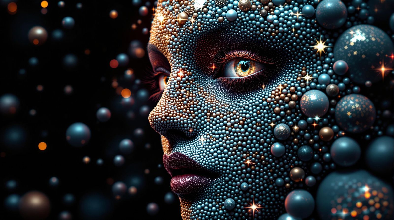 Geometric Mosaic Face of Spheres: Hyperreal Abstraction