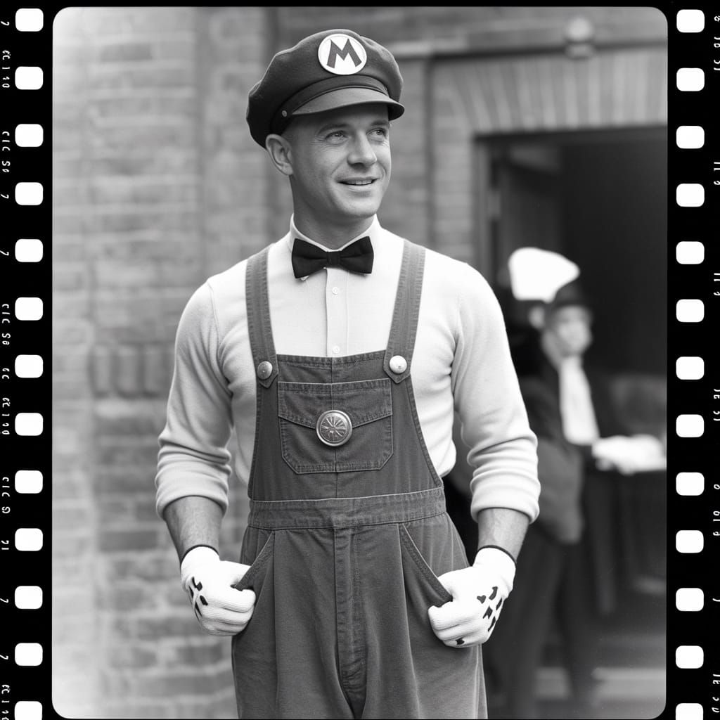 Classic Comedian Dressed as Beloved Video Game Icon in Vinta...