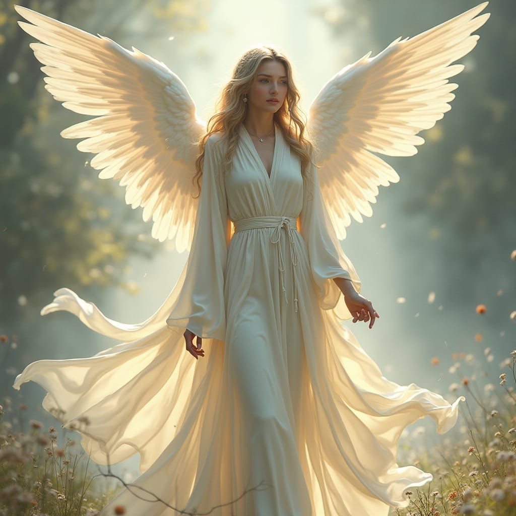 Ethereal Angel in Flowing White Robes