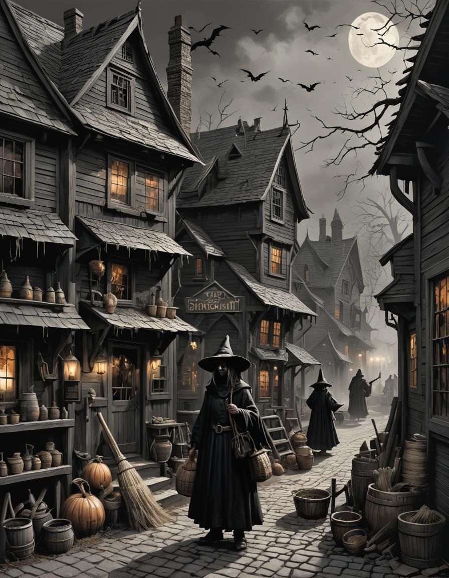 Sinister Witch's Broom Shop in Puritan Village