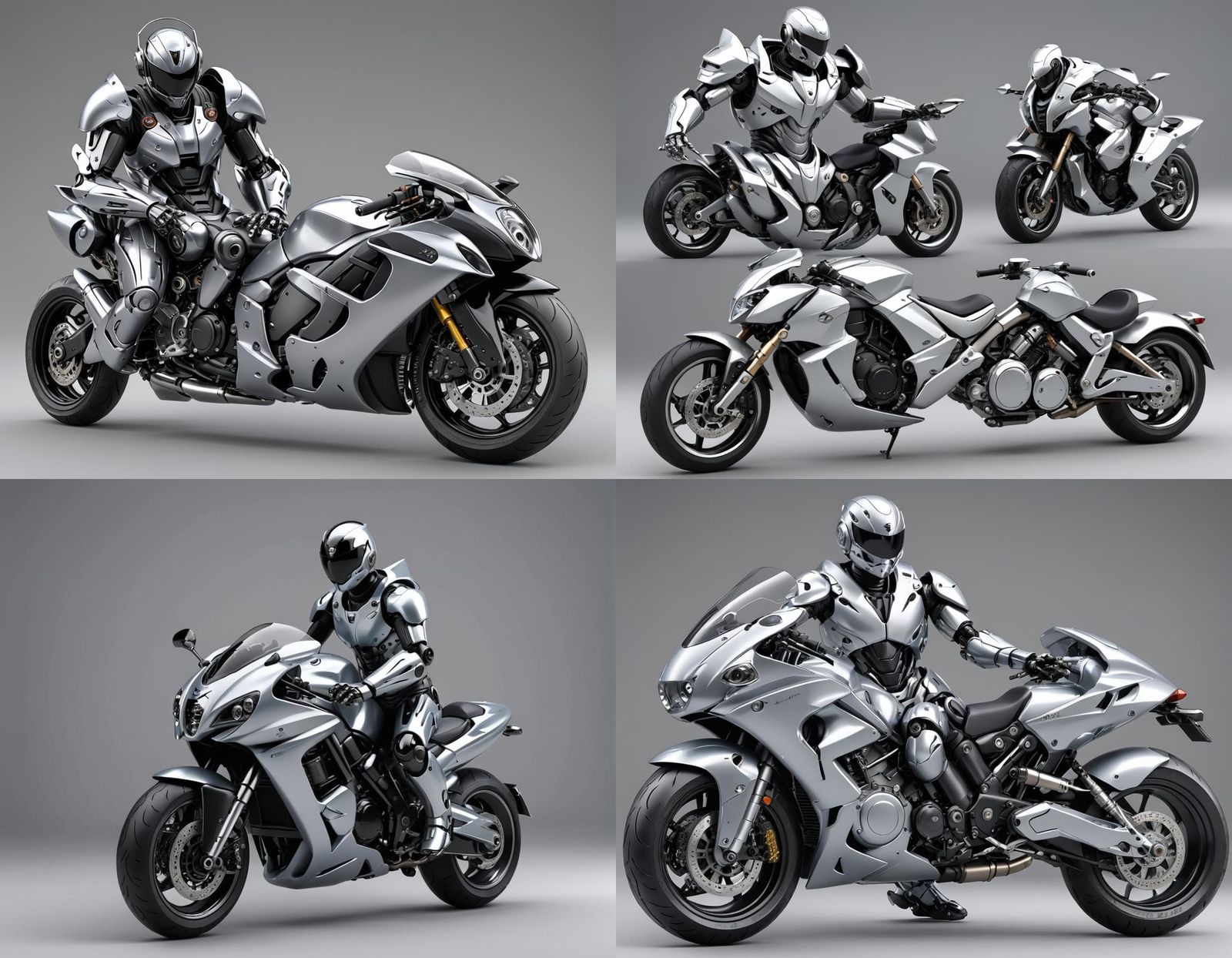 Futuristic Robot Rides Electric Motorcycle in Sci-Fi Style