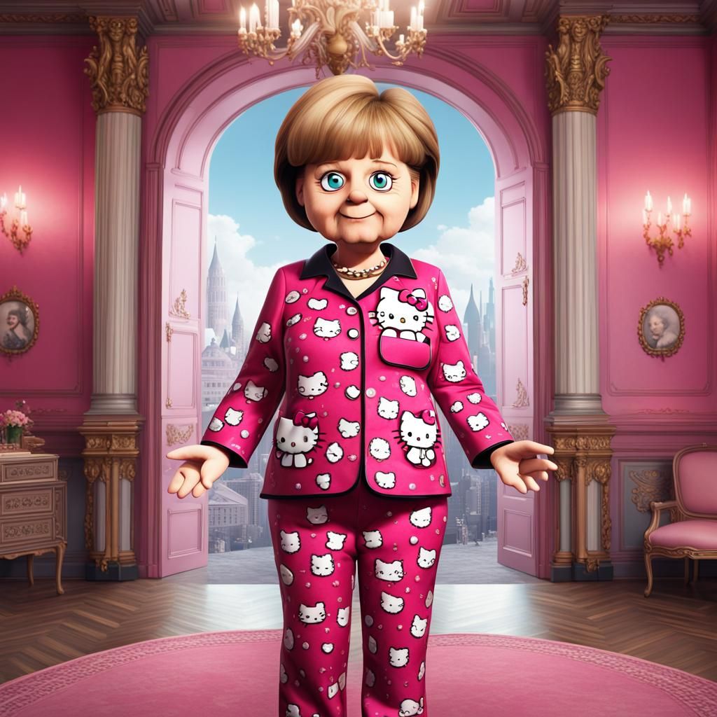 Angela Merkel in Hello Kitty Pajamas: Detailed Art
