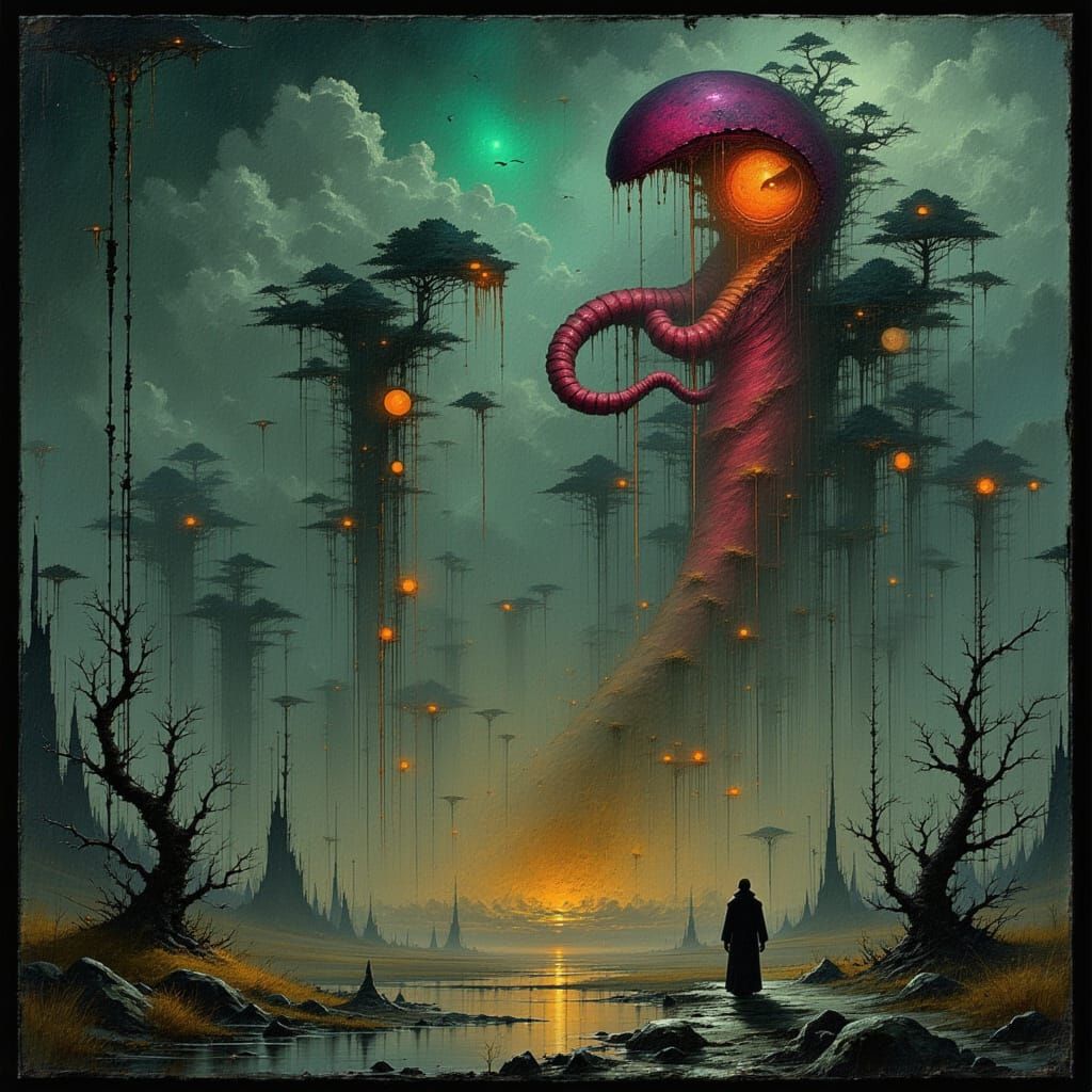 Ethereal Beings in a Dark, Surrealist Landscape