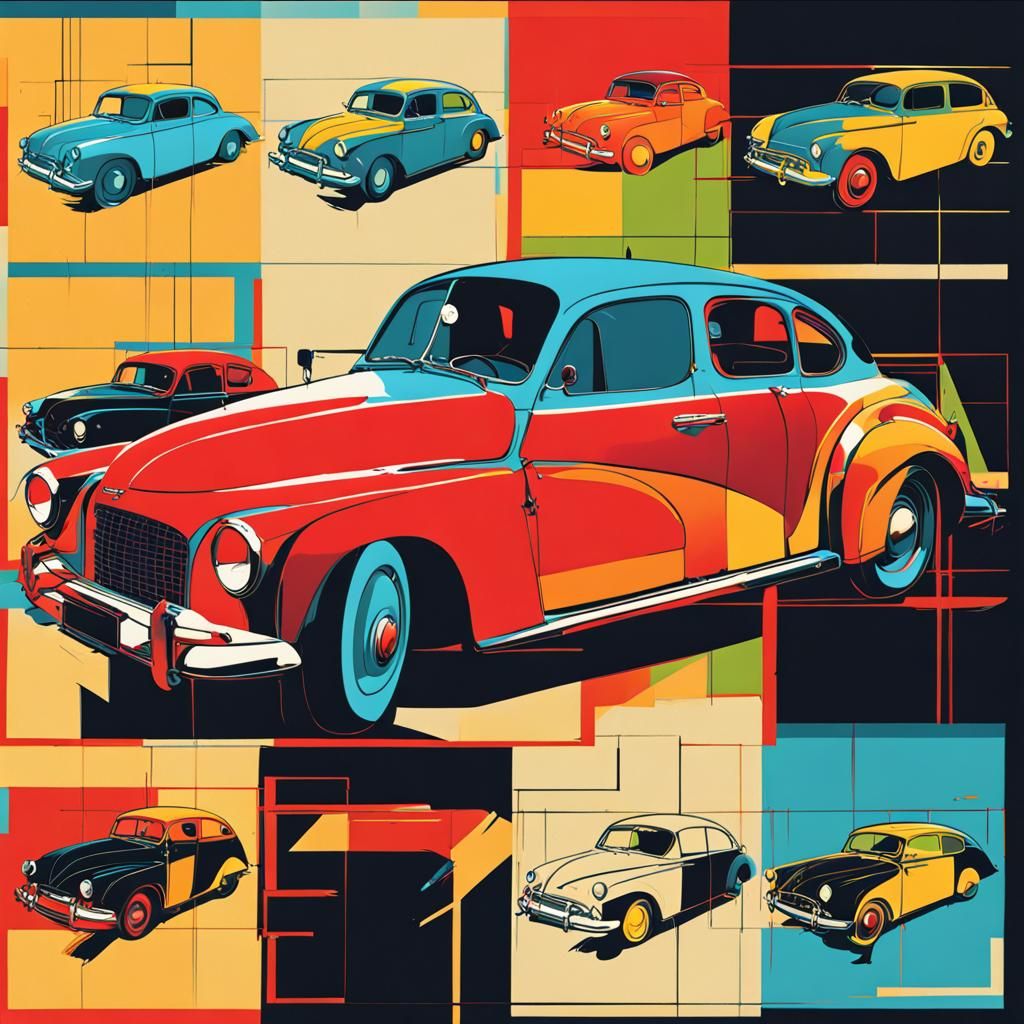 Cars in Pop Art Style, Digital Screen Print