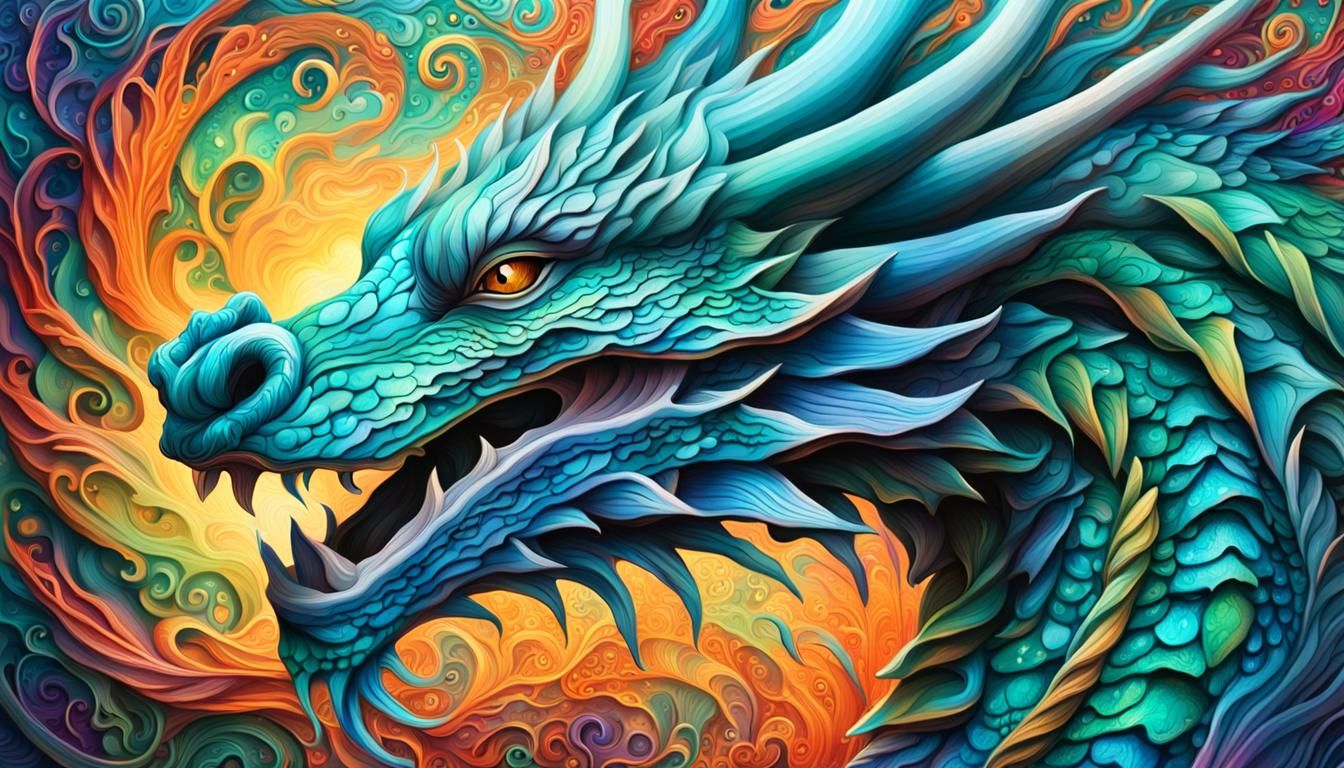 Turquoise Dragon Splash Art with Aurora Background