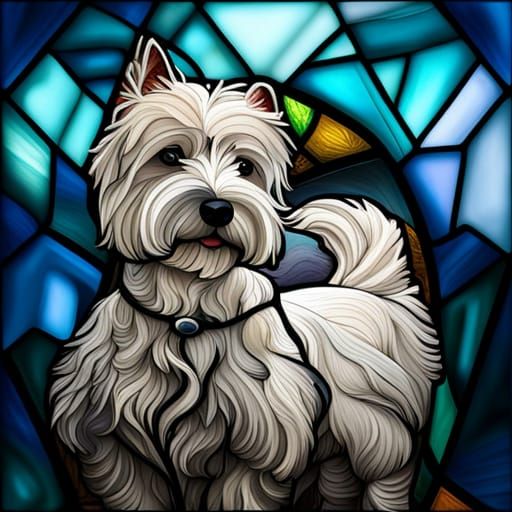 West Highland Terrier Stained Glass Window in HDR