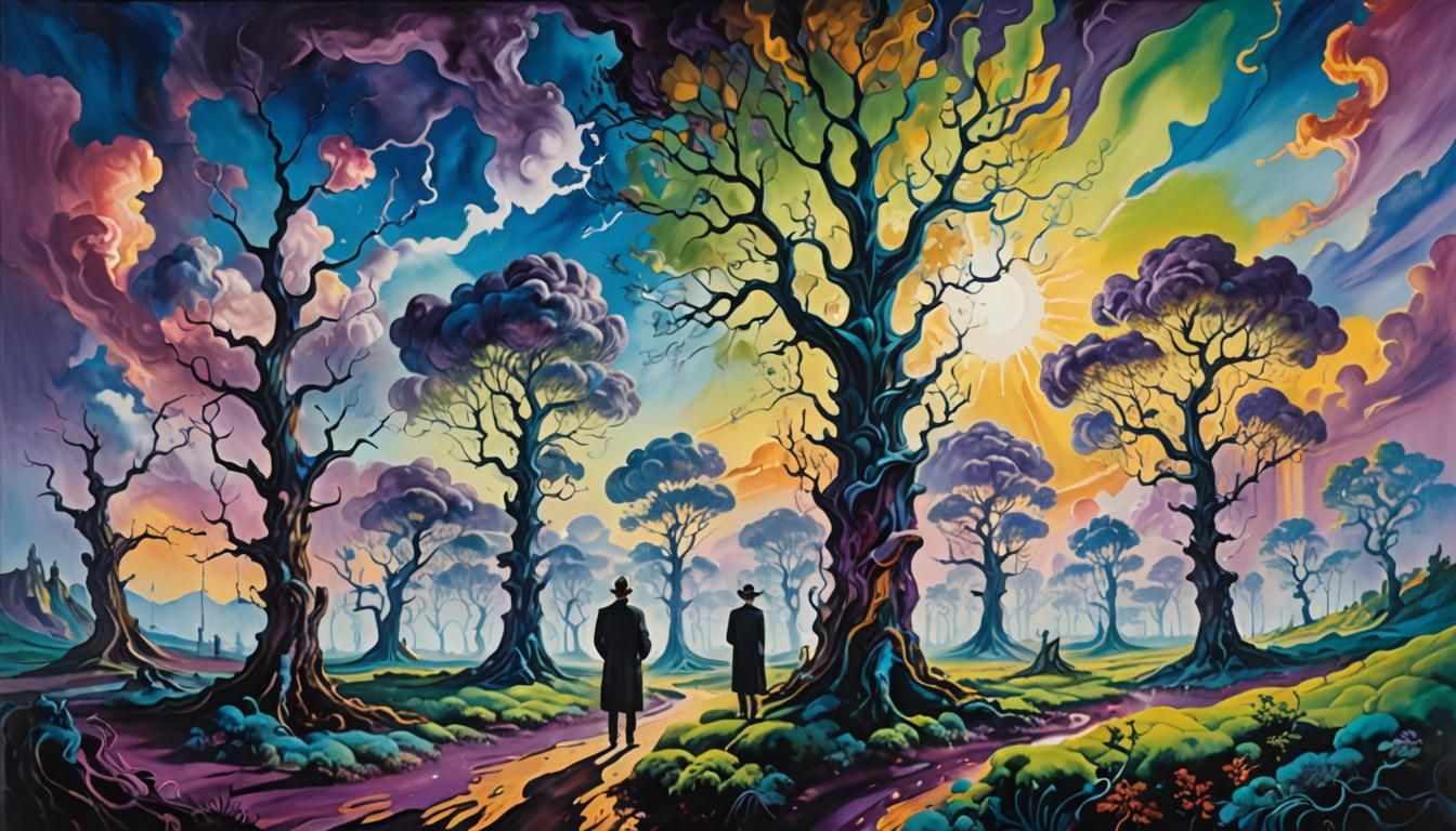 Dreamlike Surrealism: Vibrant Oil Painting in Triadic Colors