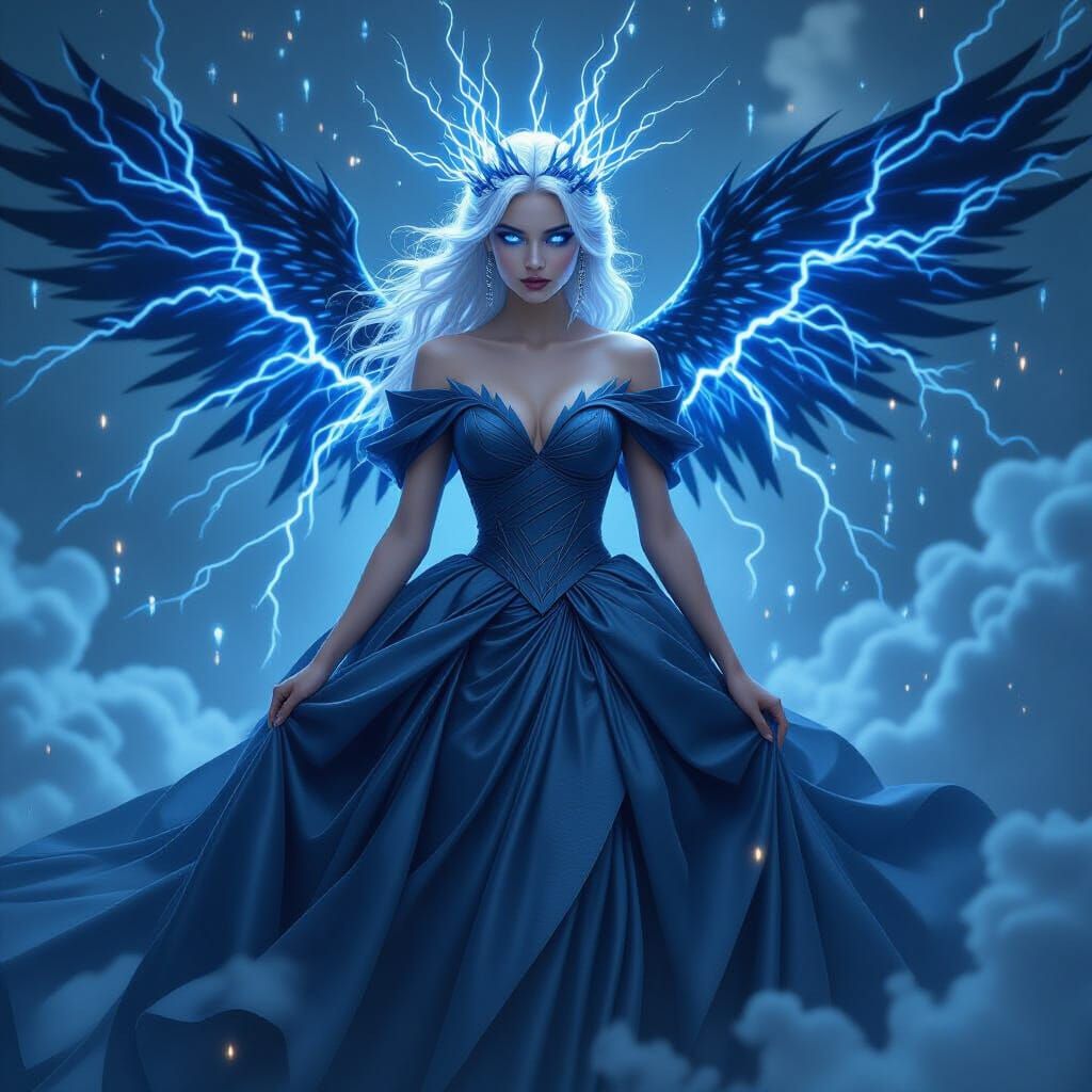 Storm Princess with Lightning Wings in Fantasy Style