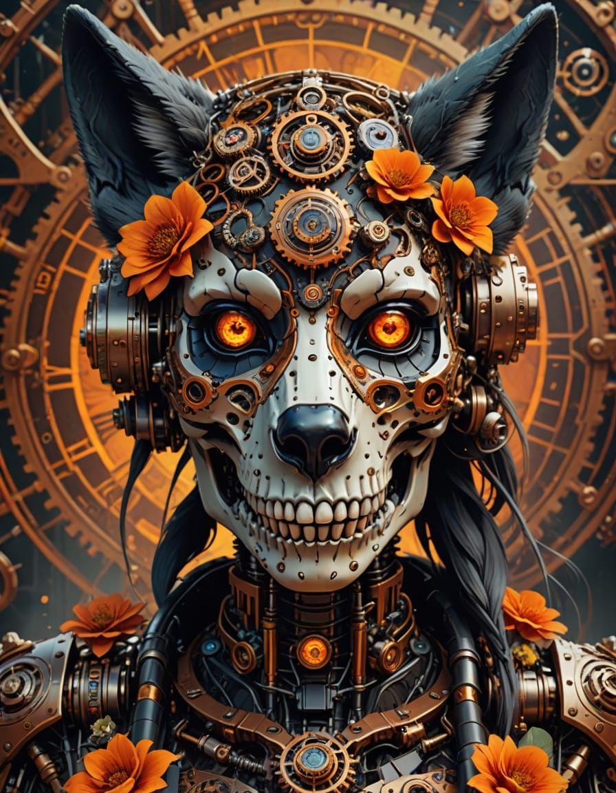 Steampunk wolf robot
