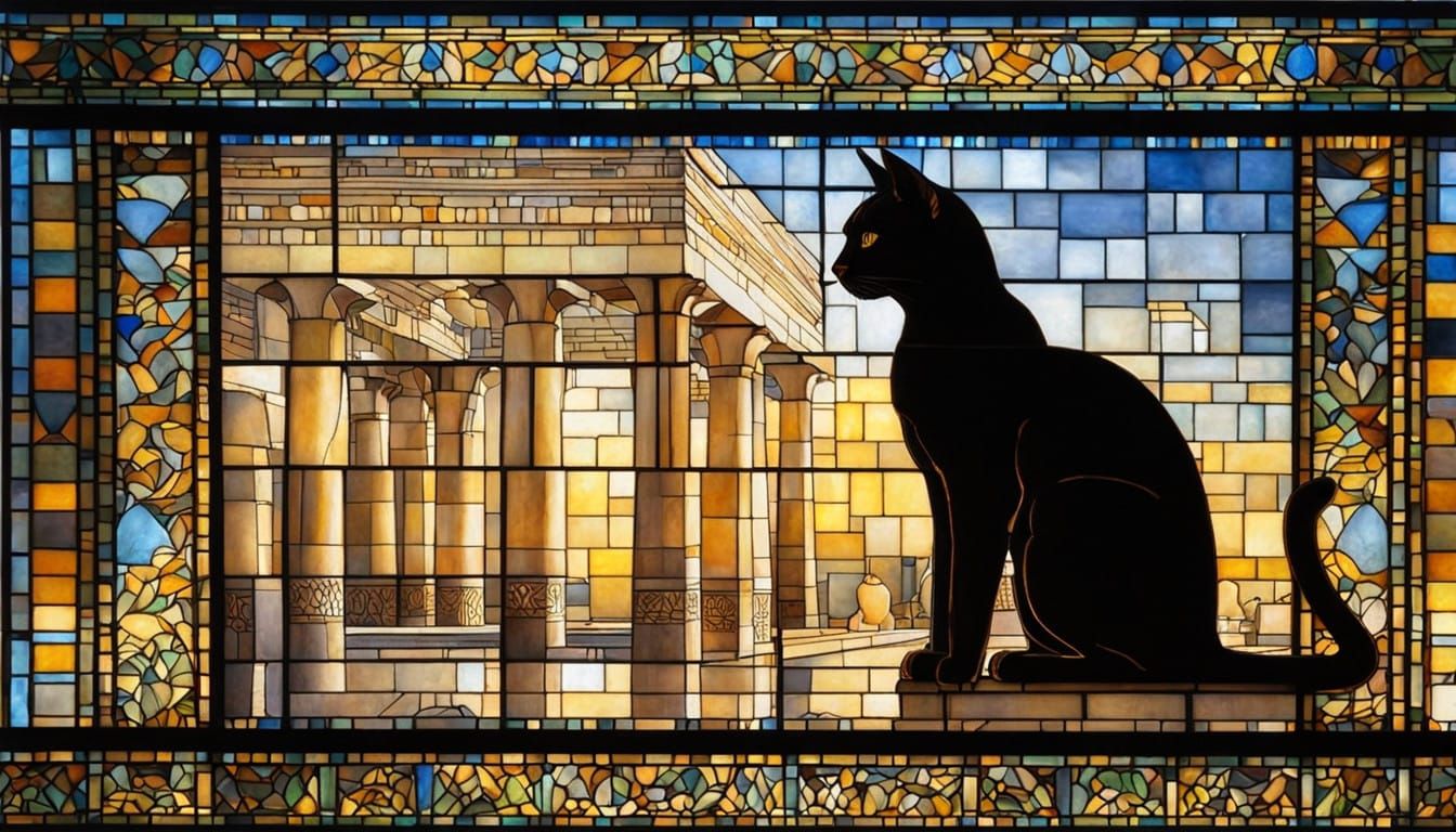 Egyptian Mau Goddess Watches Over Temple of Bastet in Vibran...