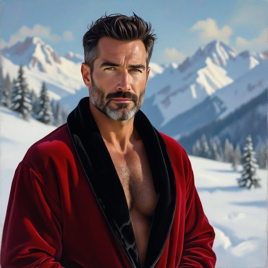 Winter Mountain Man in Impressionist Style