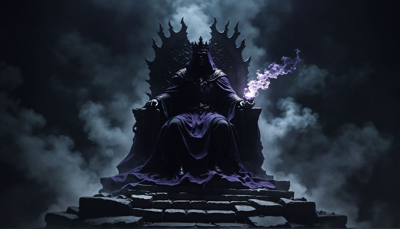 Hyper-Realistic Shadowy Figure on Stone Throne