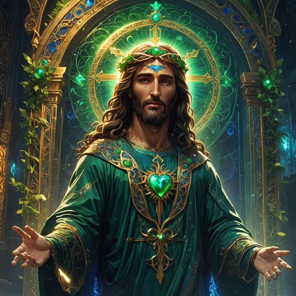Christ's Open Heart: Mystical Realism in Emerald and Sapphir...