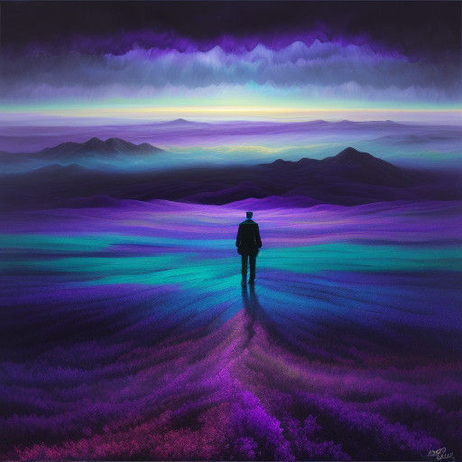 Expressive Surrealist Figure in a Dreamlike Landscape