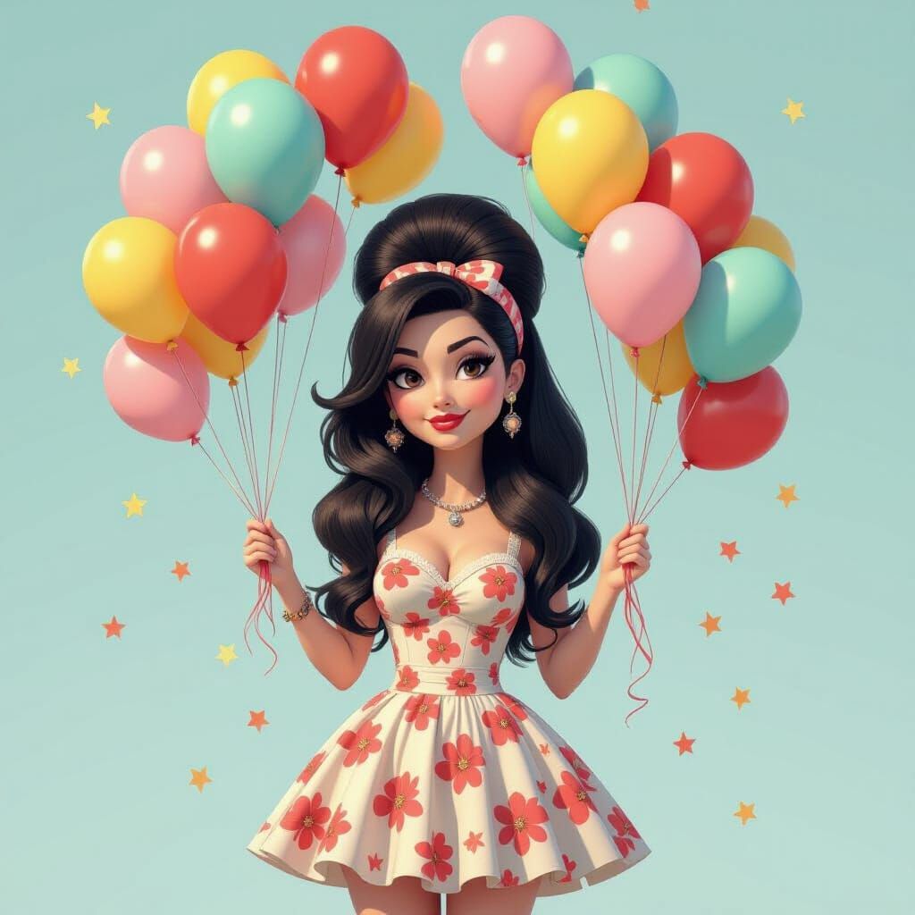 Amy Winehouse with Balloons in Pixar Style