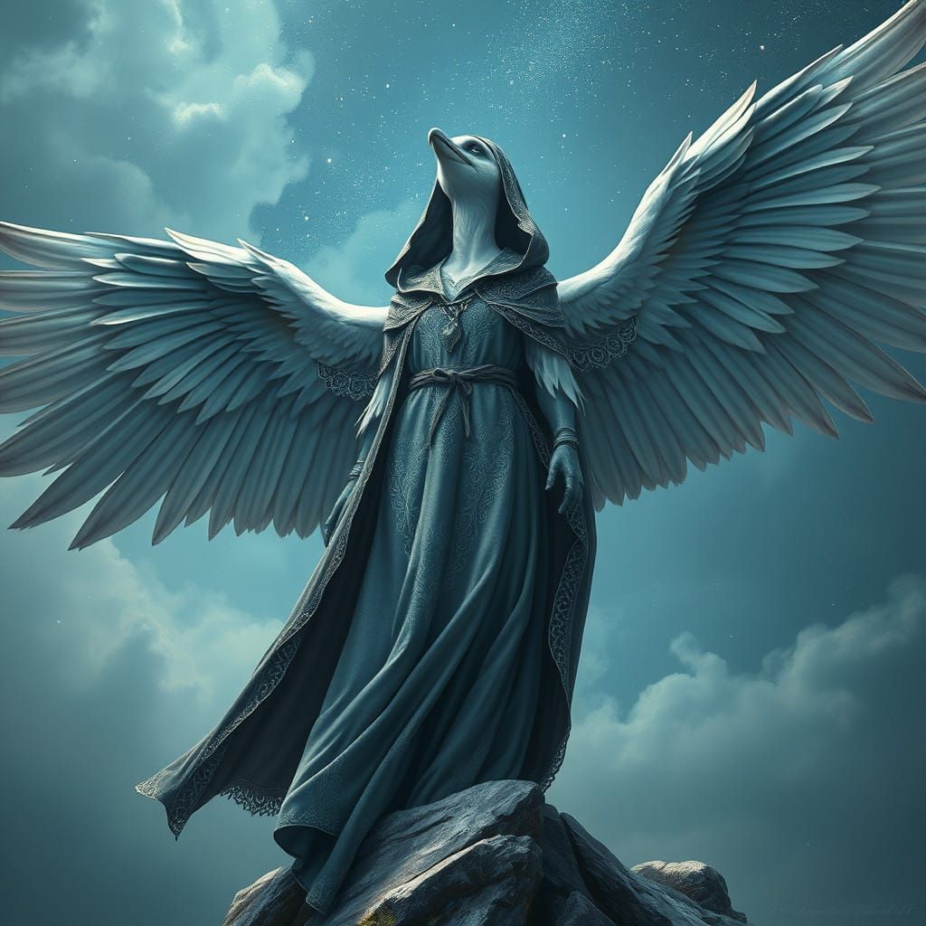 Serene Aarakocra Wizard in Celestial Attire