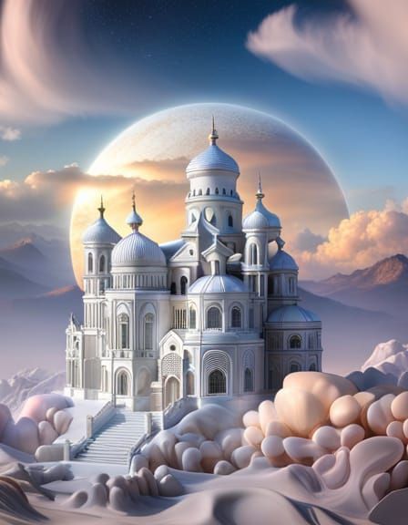 Magical Rococo Marble Huts in a Dreamlike World