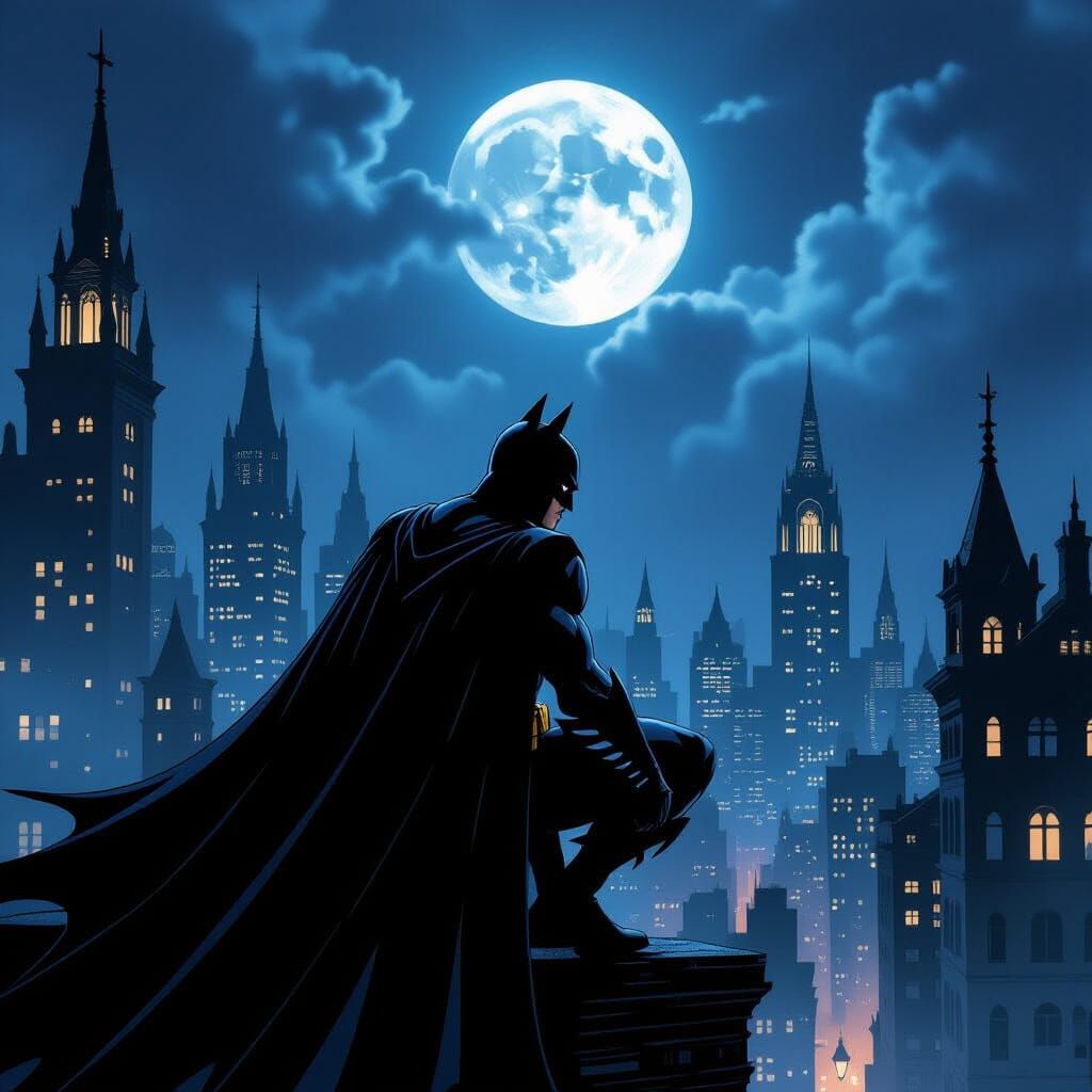 Young Batman Lurking in Gothic City Shadows