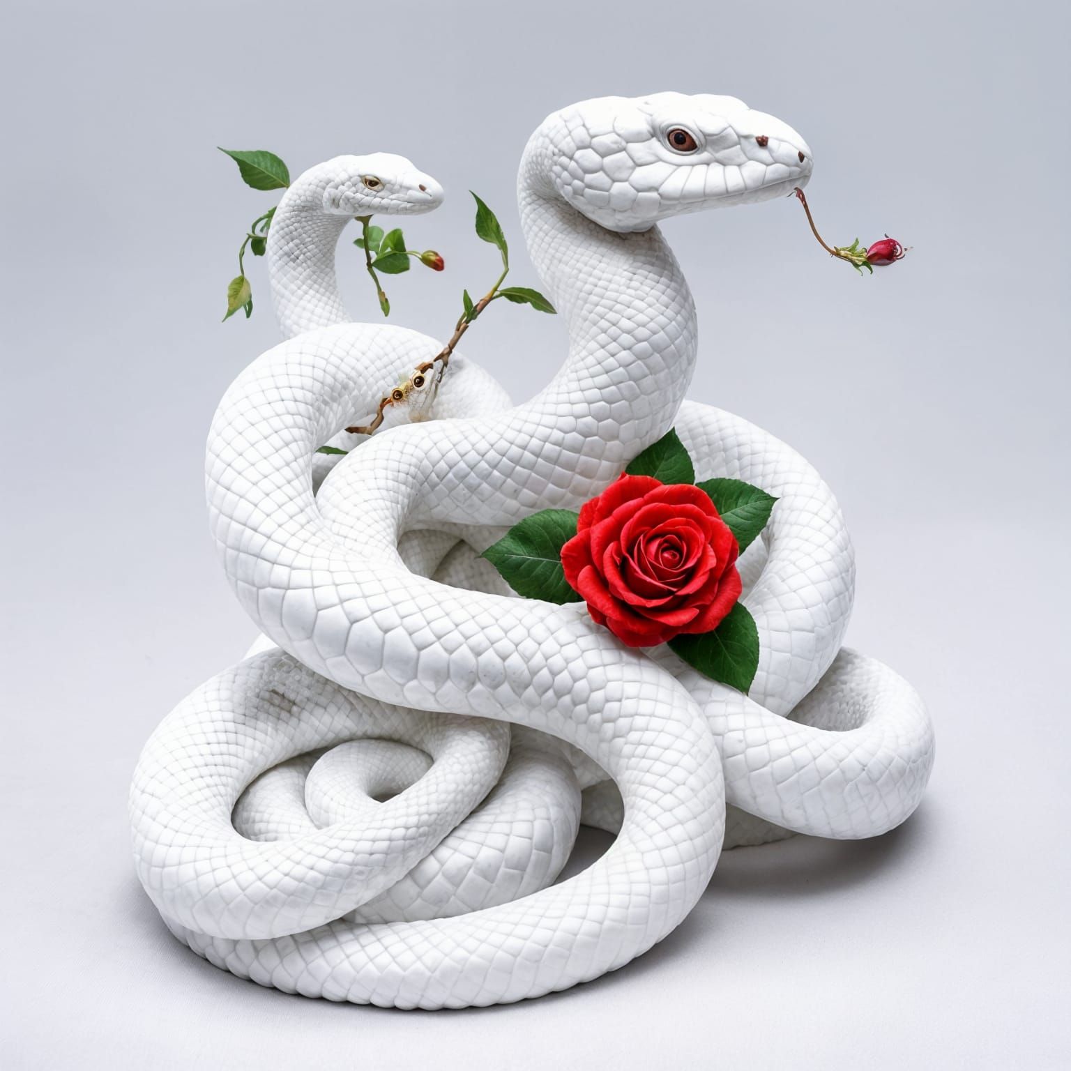 Seductive White Cobras Entwined in Jewel Rose