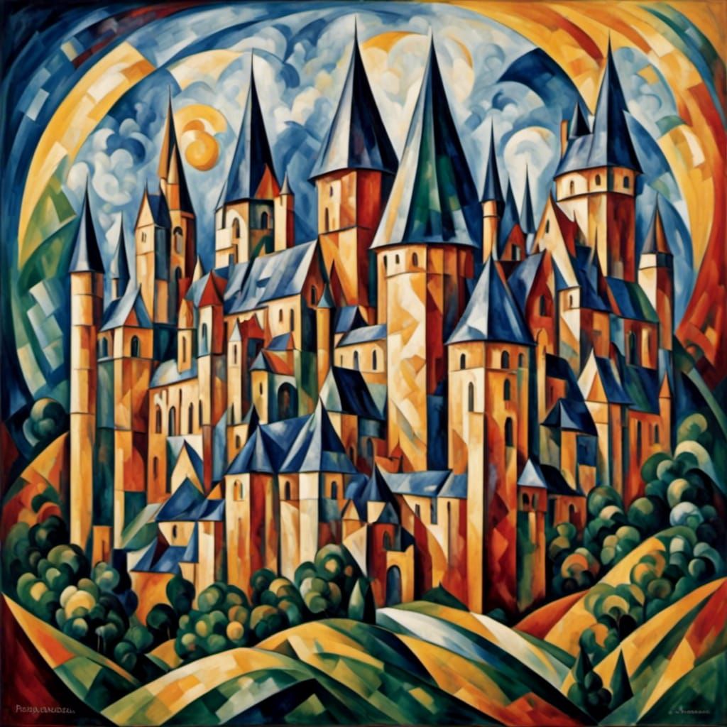 Cubist Hogwarts: Geometric Art in Layered Style