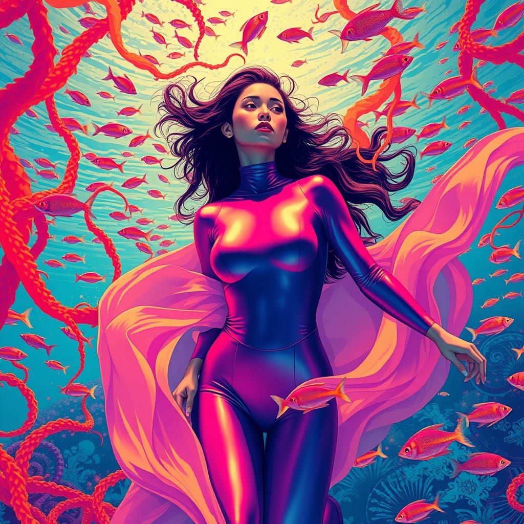 Vibrant Underwater Pop Art Scene