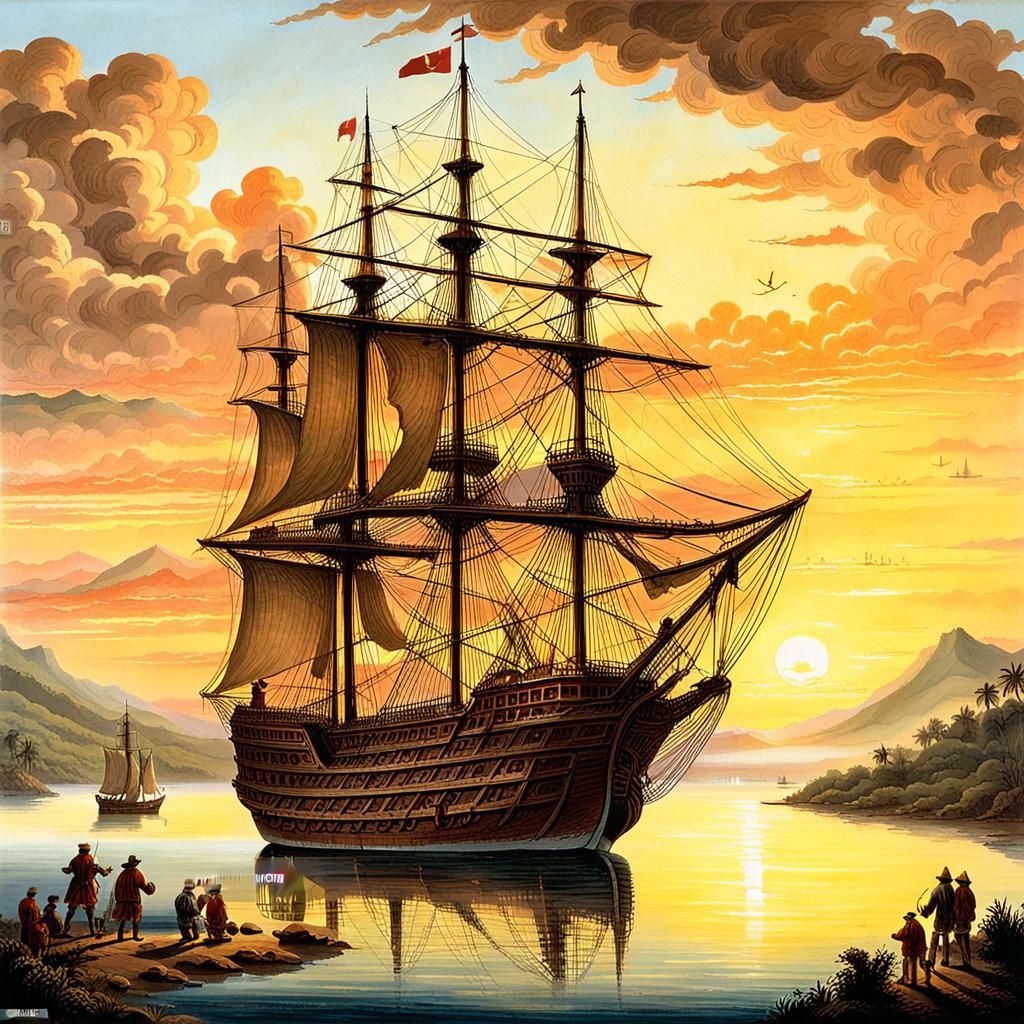 The Endeavour at Sunset in a Pacific Harbor