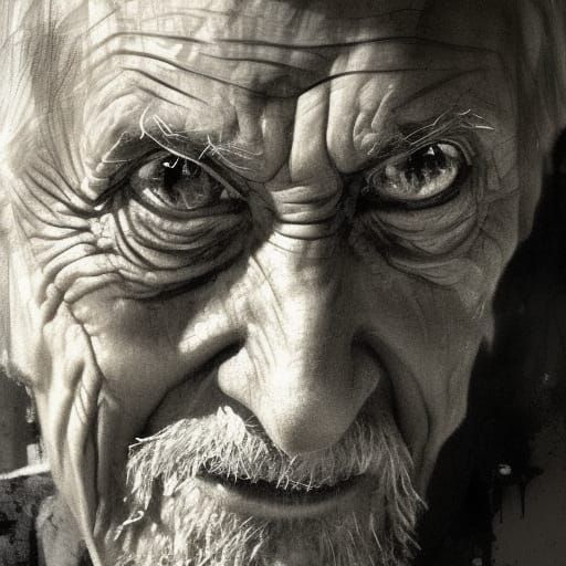 Detailed Portrait of Wrinkled Old Man as Digital Art