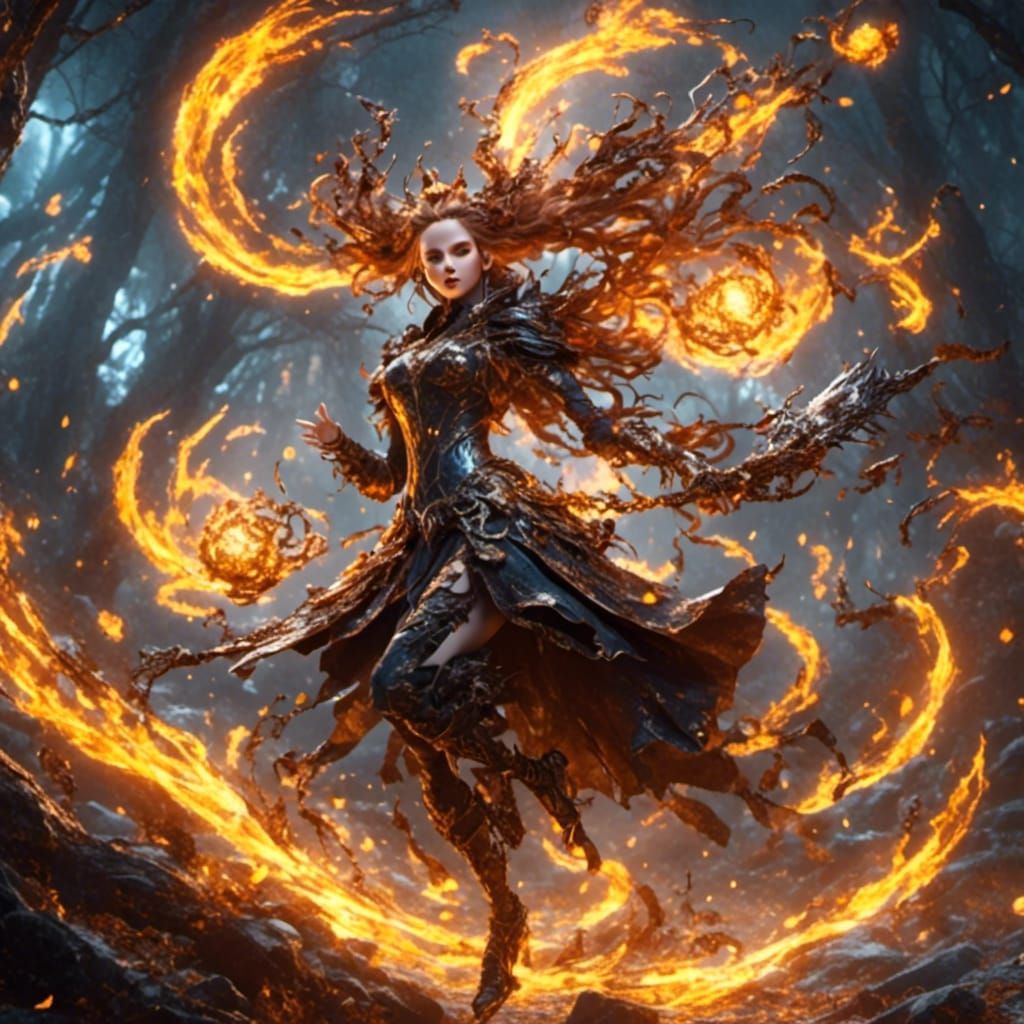 Powerful Sorceress in Anime Manga Style