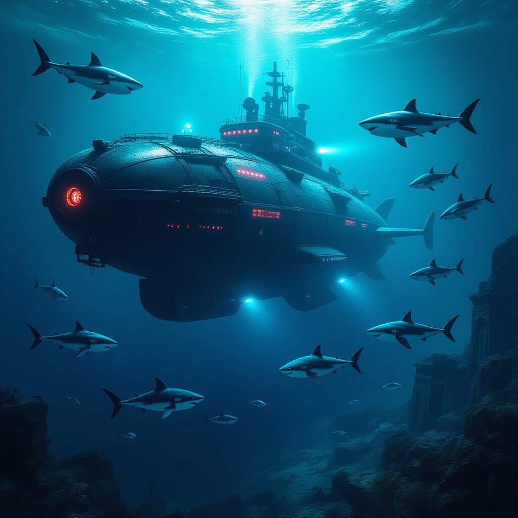 Bioluminescent U-Boat Descends into Abyss in Digital Art Sty...