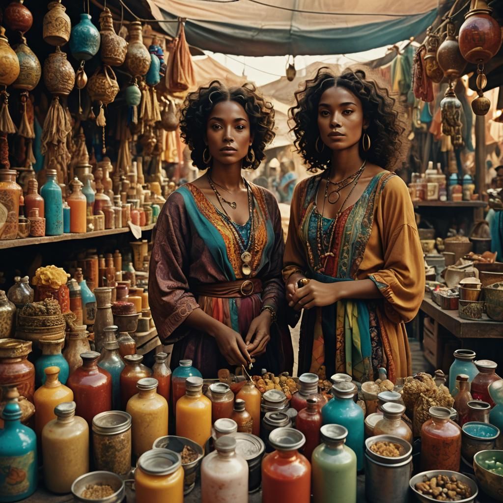 Caribbean Woman's Surreal Market Stall in Film Still