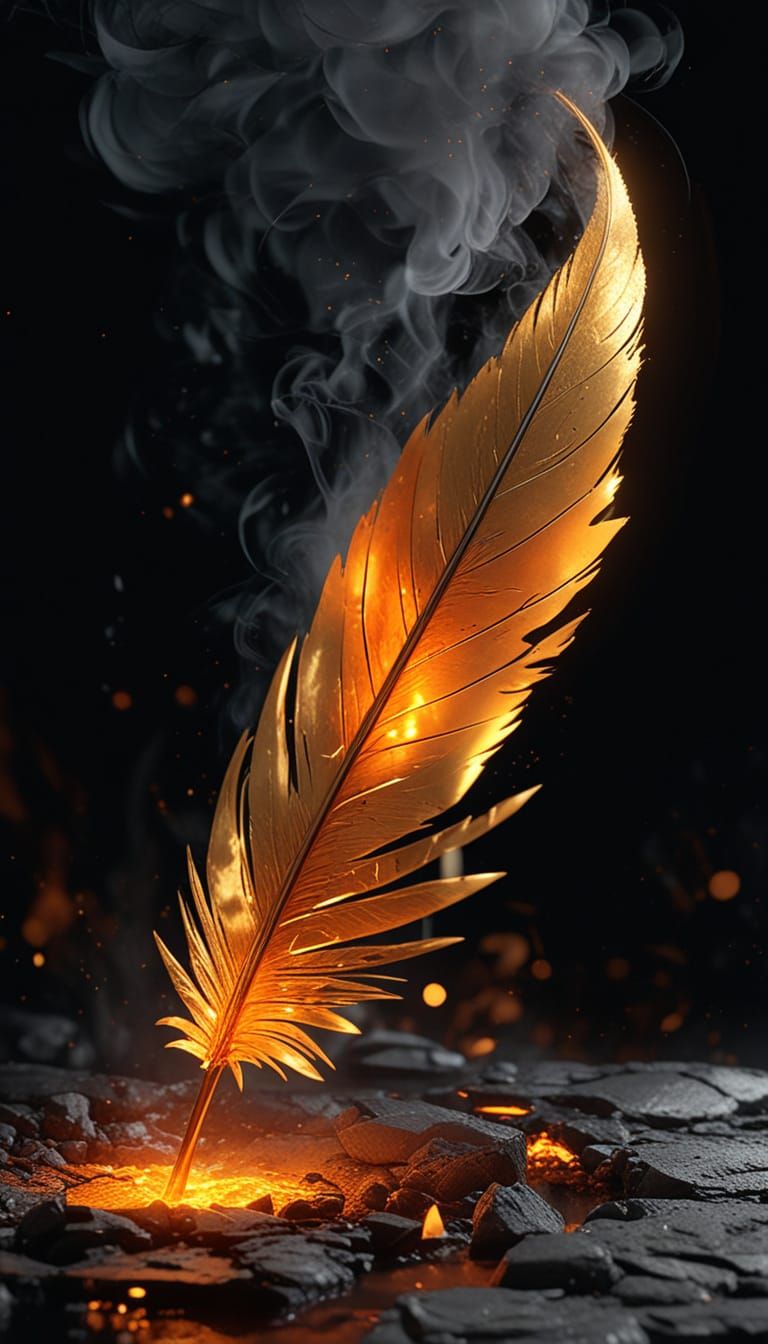 Golden Feather on Cracked Ground in Oil Painting Style